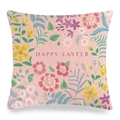 Detail of linen texture and colorful floral patterns on Happy Easter pillow cover - Pink Vintage All-over Floral Style (10)
