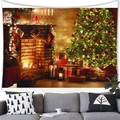 Weihnachtsbaum Wandteppich mit gemütlichem Kamin und festlichen Geschenken für zu Hause - Pfirsichhaut / Europäische Traditionelle Weihnachtsszene (15) / 100cmx70cm