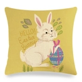 Osterhasen Kissenbezug aus Leinen mit bunten Eiern und Hello Easter Bunny Aufdruck - Hellgelb Hase Ei Stil (3)