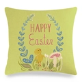Grüner Oster-Kissenbezug aus Leinen mit Happy Easter-Aufdruck für die Heimdekoration - Hellgrün Küken Pilz Stil (4)