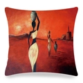 Detailed texture of African oil painting pillow cover with sunset landscape and figures - Woman with Jar on Head in Sunset Style (10)