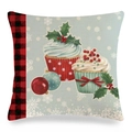 Christmas linen pillowcase featuring festive cupcakes and buffalo plaid pattern on blue - 18x18 Inch / Christmas Cupcake Style (25)