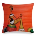 Detail of African woman art linen pillowcase with colorful ethnic pattern on white background - Woman in Colorful Striped Clothing Style (9)