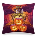 Halloween pumpkin linen throw pillow cover featuring bats and Trick or Treat print - White Background Pumpkin Bat Sunset Style (ym-1)
