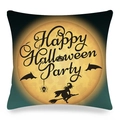 Detailed texture of linen Halloween pillow cover with golden moon and witch graphics - Dark Green Black Gradient Witch Style (ym-6)