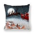 Detail of Christmas pillowcase with Santa Claus and reindeer over a snowy European town - Santa Flying Sleigh Over European Town Illustration (tpr-22)