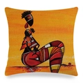 African woman oil painting linen cushion cover with vibrant tribal art for home sofa - Exotic Oil Painting Portrait Style (4) / 45x45cm / Warm Orange