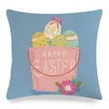 Easter rabbit linen pillow cover with blue background and painted eggs for home decor - Sky Blue Pink Bucket Egg Style (6)
