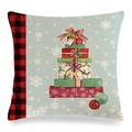 Christmas robin linen pillowcase featuring red buffalo plaid and gift box design - 18x18 Inch / Stacked Gift Boxes Ornaments Style (27)