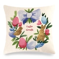 Easter Wreath watercolor bunny print on square linen throw pillow cover with golden accents - Easter Wreath with Golden Bunny (款式-10)