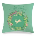 Easter bunny linen pillowcase in mint green with flower wreath and Easter Greetings - Mint Green Bunny Wreath Style (7)