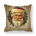 Retro Christmas pillowcase featuring Santa Claus portrait and Merry Christmas greeting - Vintage Santa Portrait with Wreath (tpr-31)