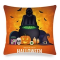 Halloween pumpkin linen pillow cover with wizard cauldron and trick or treat print - Orange Black Wizard Cauldron Style (ym-8)