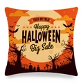 Halloween pumpkin linen pillowcase featuring a spooky moon and bat print pattern - Orange Black Full Moon Cemetery Silhouette Style (ym-35)