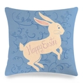 Linen Easter pillowcase in light blue with yellow rabbit and Happy Easter text - Light Blue Bunny Letter Style (9)