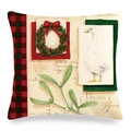Christmas robin linen pillowcase with red plaid wreath and Season's Greetings text - 18x18 Inch / Christmas Wreath Geese Style (31)