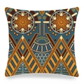 Detail of geometric ethnic pattern on textured linen cushion cover with warm earth tones - Multicolor Ethnic Sun Wheel Geometric Style (10)
