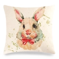 Easter bunny linen pillowcase with watercolor rabbit and red bow print on white background - Bow Tie Watercolor Rabbit Style (Style-10)