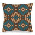 Close-up of square linen cushion cover with geometric patterns in brown and blue - Brown Lake Blue Bohemian Contrast Style (9)