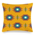 Macro detail of geometric linen pillow cover showing textured fabric and vivid diamond patterns - Bright Yellow Rhombus Ethnic Geometric Style (6)