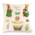Easter pillow cover with watercolor bunny, eggs and flowers on linen texture - Watercolour Bunny Eggs and Carrots (款式-13)