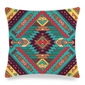 Detail of bohemian geometric linen pillowcase with ethnic patterns on white background - Colorful Aztec Bohemian Geometric Style (5)