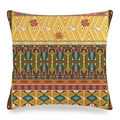 Boho Leinen Kissenbezug mit gelb-grünem Stammesmuster und geometrischen Rosenmotiven - Horizontaler Ethno-Vogel-Rose-Stil (2)