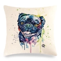 Leinen-Kissenbezug mit farbenfroher Aquarell-Mops-Illustration auf weißem Grund - Mops Stil (3) / 45x45cm