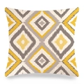 Detailed texture of geometric ikat diamond pillow cover in yellow and grey linen - 18x18 Inch / Bright Yellow Grey Diamond Wave (18)
