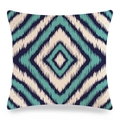Detailed macro view of geometric wave pattern on linen square throw pillow cover texture - 18x18 Inch / Teal Navy Wave (17)
