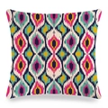 Close-up of thick linen fabric with colorful geometric Ikat pattern and detailed texture - 18x18 Inch / Pink Blue Bohemian Ikat (15)