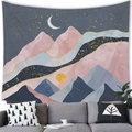 Abstract mountain landscape tapestry with sun and moon gold accents for home wall decor - 100x70cm / Peach Skin / Style 14
