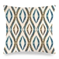 Close-up of geometric linen pillowcase with blue and yellow ikat diamond pattern texture - 18x18 Inch / Blue Gold Ikat Diamond (12)