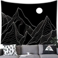 Abstract landscape tapestry featuring black and white mountains and moon over a modern sofa - 100x70cm / Peach Skin / Style 15