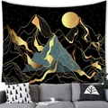 Abstract mountain landscape tapestry with gold moon and starry sky over grey sofa - 100x70cm / Peach Skin / Style 16