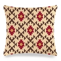 Detailed macro view of woven linen texture and tribal geometric patterns on a cushion cover - 18x18 Inch / Tribal Symmetrical Red Brown Pattern (11)