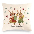 Easter bunny illustration linen pillowcase with Happy Easter Day design on white base - Two Rabbits with Lantern (款式-14)