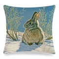 Oster-Kissenbezug aus Leinen mit realistischem braunem Hasen in Winterlandschaft - Realistische Winter-Schnee-Illustration brauner Hase (Stil-12)