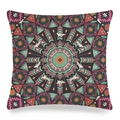 Retro Kissenbezug mit Mandala Muster Kolibris und Federn auf weißem Hintergrund - Mandala Kolibri Rose Stil (1)