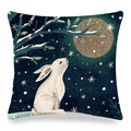Easter rabbit linen pillow cover with white bunny watching moon in winter night - White Bunny watching Golden Moon (款式-15)