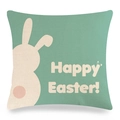 Easter flax pillowcase with cute beige bunny silhouette and Happy Easter text - Pale Green Base Rabbit Silhouette Style (Style-13)