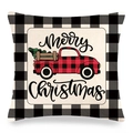 Federa natalizia a quadri con furgoncino rosso vintage e albero in lino bianco - Camion a Quadri Merry Christmas (2)