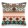 Bohemian linnen kussensloop met abstracte geometrische patronen in oranje en blauw - 45x45 cm / Indiaas Tribaal Geometrisch (2)