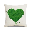 Quadratischer Kissenbezug zum St. Patrick's Day mit Kleeblatt-Herz auf beigem Stoff - 45x45cm / 17 Leinen-Beiges Kleeblatt Herz