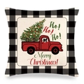 Dettaglio della fodera per cuscino in lino con camion rosso e motivo di cane natalizio - 45x45cm / Stile Pickup Rosso e Border Collie Bianco e Nero (12)