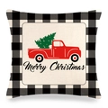 Dettaglio della federa natalizia con camion rosso, albero e scritta Merry Christmas - 45x45cm / Stile Camion Rosso Vintage Buon Natale (6)