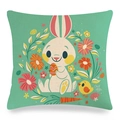 Easter bunny linen cushion cover in mint green with floral and egg patterns - Mint Green Cartoon Easter Elements Style (Style-15)