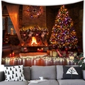 Warmer Weihnachts-Wandteppich mit Kamin und Tannenbaum Motiv für festliche Dekoration - Pfirsichhaut / Kamin Uhr Weihnachts-Szene (11) / 100cmx70cm
