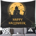 Detail van Halloween wandtapijt met maan en kasteel boven een bank in een woonkamer - Peach Skin 100x70 / Griezelig Kasteel (Stijl 2)