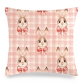 Federa in lino a quadri rosa con stampa di conigli ad acquerello e decorazioni a fiocco rosso - Stile Coniglio a Quadri Rosa Bianco (Stile-15)